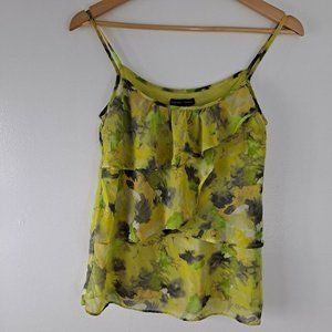 New York & Company Women's Blouse Top Ruffle Spaghetti Strap Green Yellow Small
